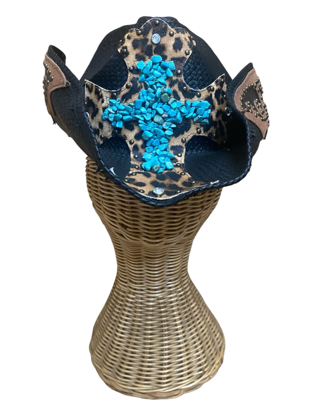 PETER GRIMM Womens Zeke Drifter Faux Turquoise Cross Distressed Cowgirl Hat